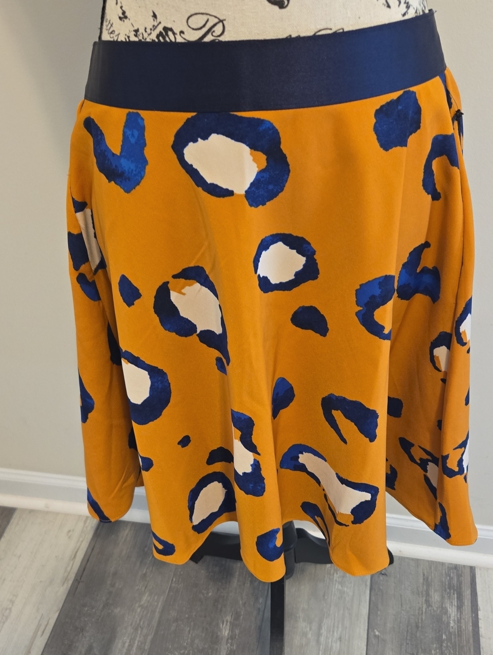 3.1 Phillip Lim Mustard Skirt with Navy and White Spot Print